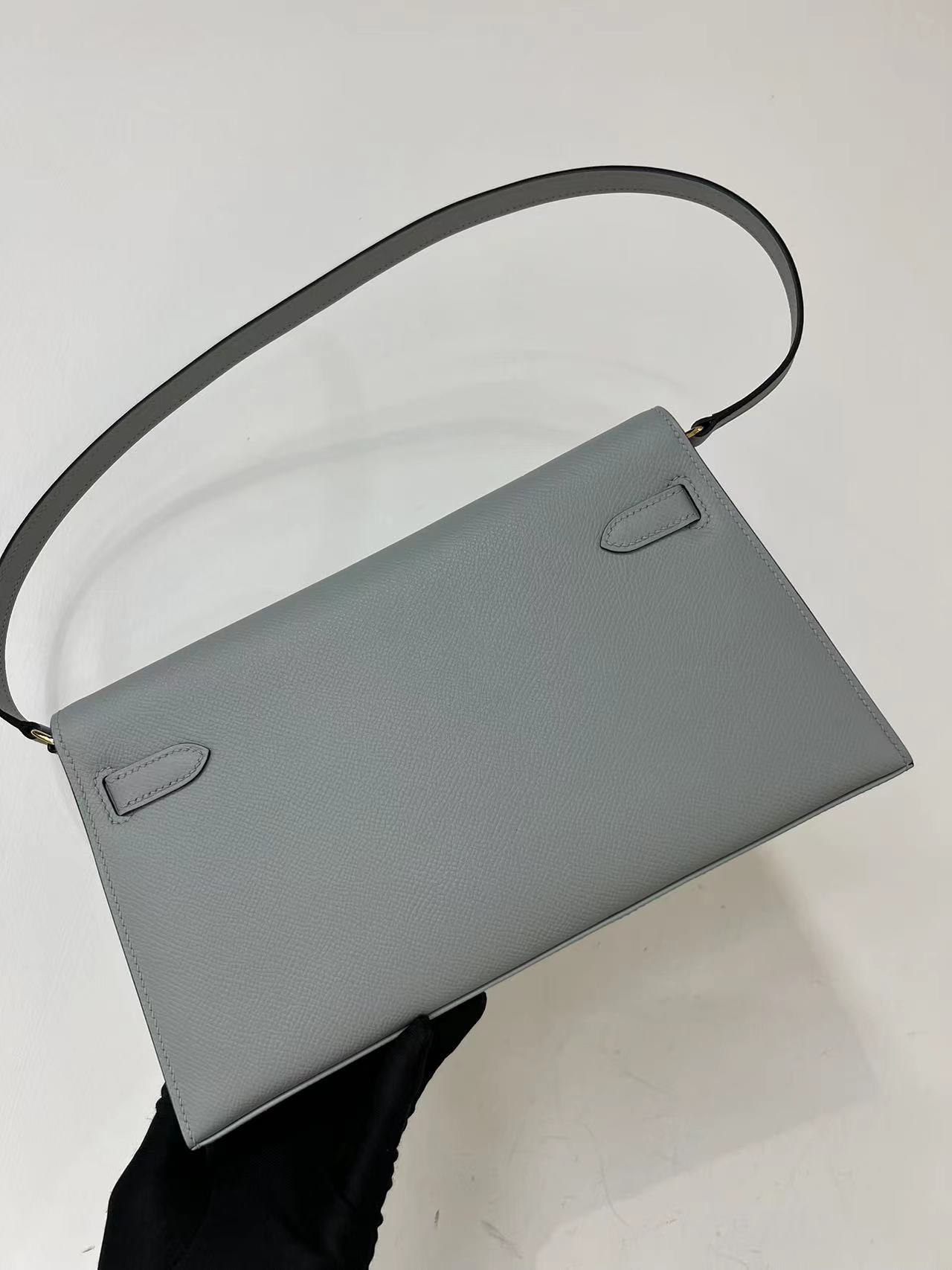 Hermes Kelly Elan Shoulder Bag in Grey Epsom Leather 